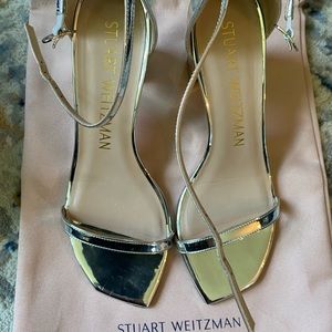 Stuart Weitzman Amelina Block-Heel Metallic Sandal